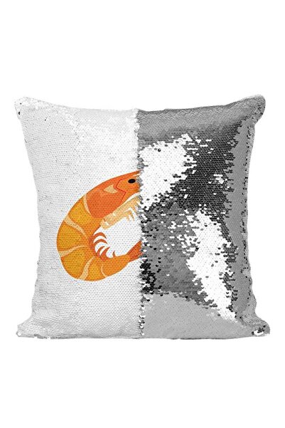 Generic Shrimp Sequined Throw Pillow Silver/White/Orange 16x16inch