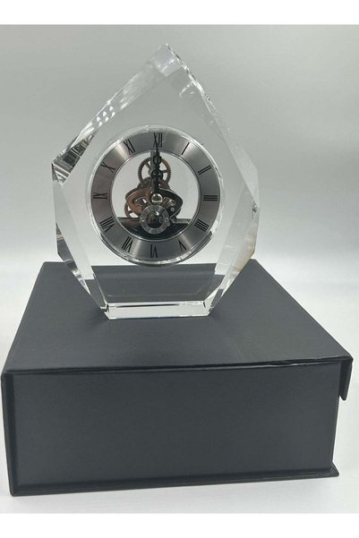 Generic Transparent Mechanical Clock Crystal Personalized Shelf Timepiece-Tab...