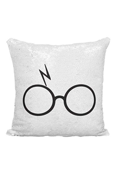 Generic Harry Potter Glasses Printed Sequined Throw Pillow Silver/White/Black...