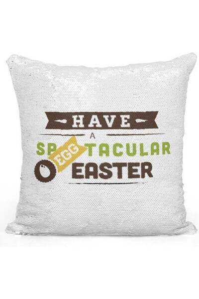 Generic Have A Speggtacular Easter Themed Sequin Decorative Throw Pillow Whit...