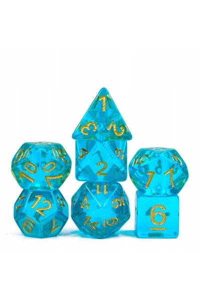 NO BRAND Set de 7 zaruri din rășină cu imprimeu albastru auriu D4-20 K20 RPG ...