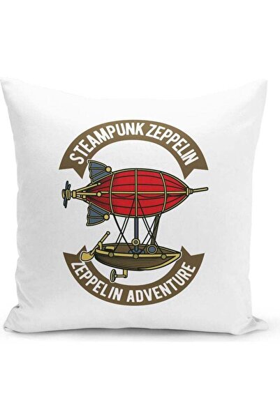 Generic Steampunk Zeppelin Themed Decorative Throw Pillow White/Red/Grey 40x40cm