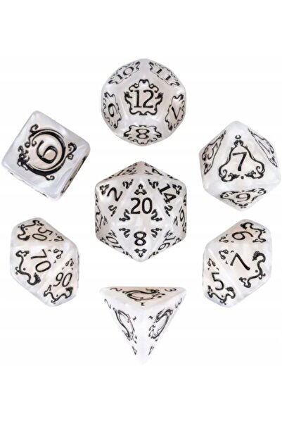 NO BRAND Set de 7 zaruri D4-20 K20 Dragon Alb Perlat Smoc Dragon D&D RPG MTG