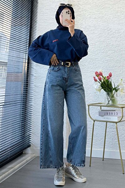 MELEK ARAZ Premium Barrel Cut Beltless Jean Trousers - Blue