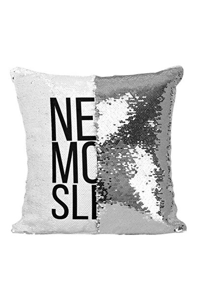 Generic Need More Sleep Sequined Throw Pillow Silver/White/Black 16x16inch