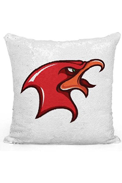 Generic Eagle Themed Sequin Decorative Throw Pillow White/Red 40x40cm