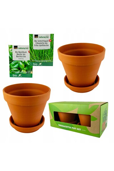 NO BRAND Ghiveci de teracotă 13cm cu suport + ierburi aromatice busuioc pătru...