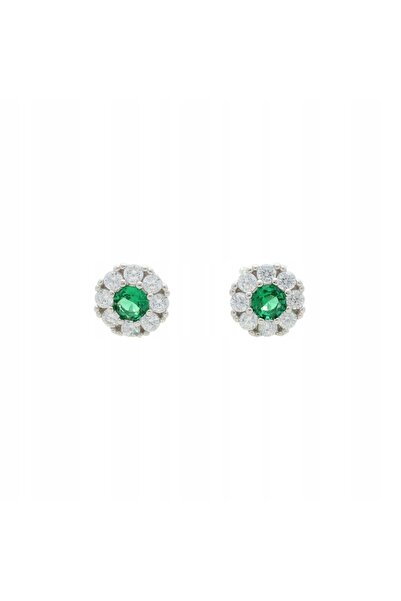 NO BRAND Cercei floare din argint cu zirconiu verde