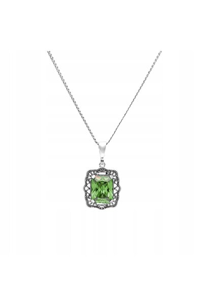 NO BRAND Wisior cu zirconiu verde deschis, argintiu