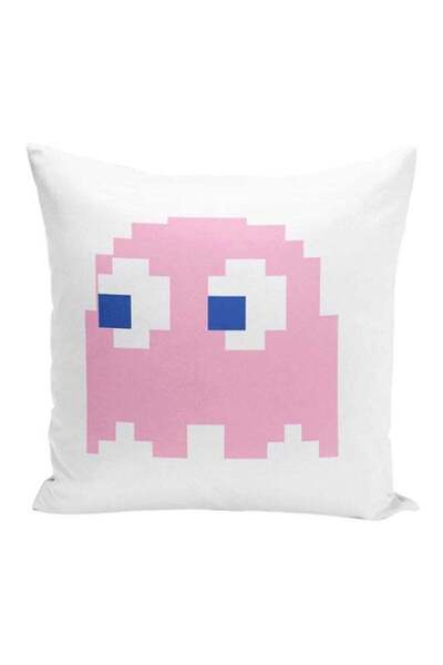 Generic Pink Ghost Pacman Throw Pillow With Stuffing White/Pink 16x16inch