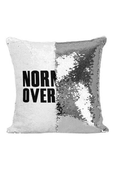 Generic Normals Overrated TV Show Sequin Throw Pillow Silver/White/Black 16x1...