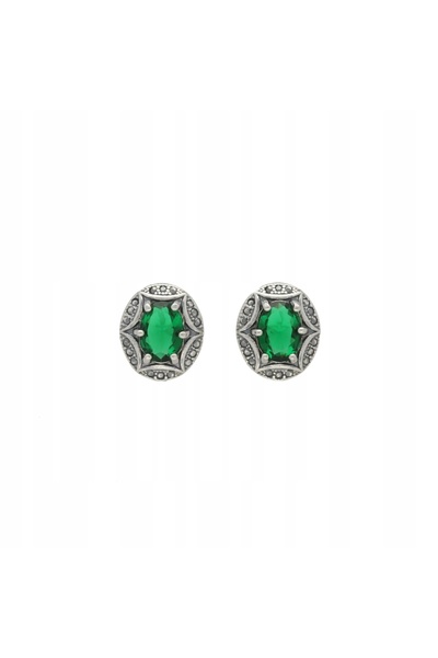 NO BRAND Cercei ovali din argint cu zirconiu cubic verde