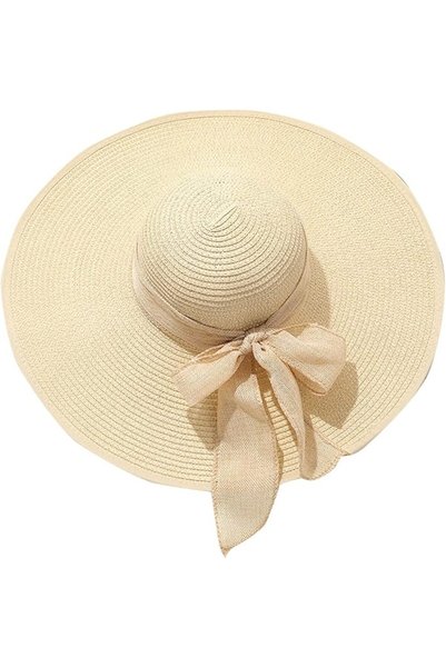 GENERAL Wide Brim Hats for Women Straw Beach Sun Hat Breathable Retro Bow Fol...