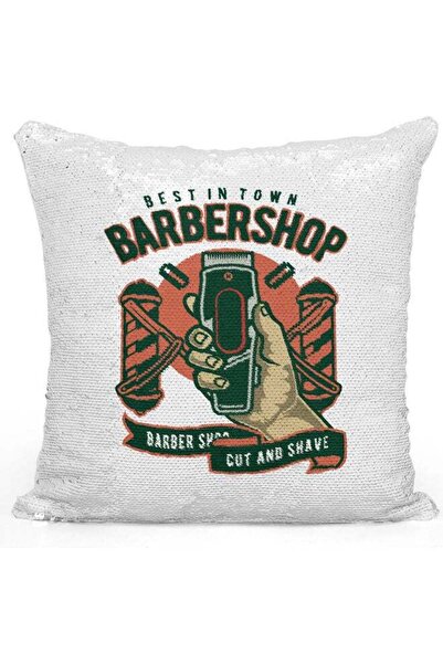 Generic Barber Equipment Themed Sequin Decorative Throw Pillow White/Silver/B...
