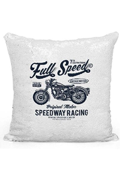 Generic Full Speed Design Sequin Decorative Throw Pillow White/Black 40x40cm
