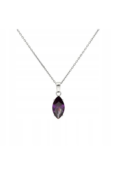 NO BRAND Wisior cu zirconiu violet oval din argint