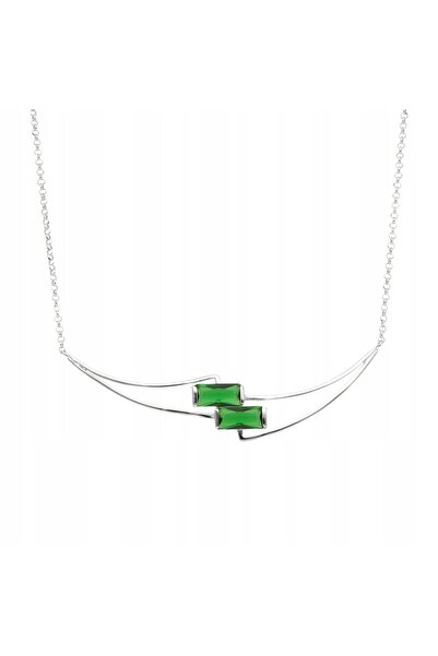 NO BRAND Colier cu piatră de zirconiu verde, argint placat cu rodiu