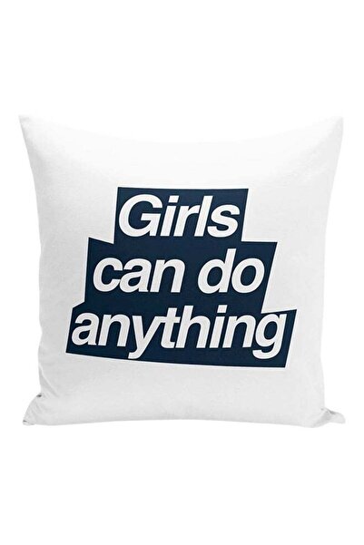 Generic Girls Can Do Anything Decorative Pillow White/Blue 16x16inch
