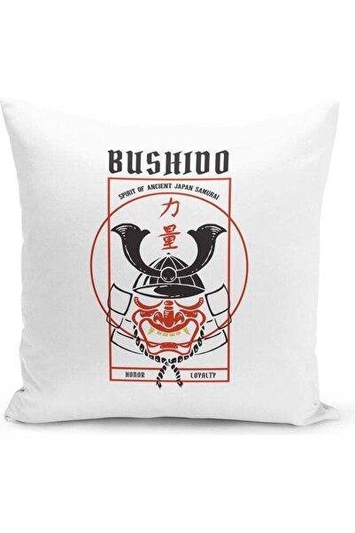 Generic Bushido Design Decorative Throw Pillow White/Black/Red 40x40cm