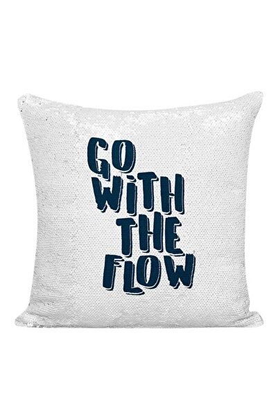 Generic Go With The Flow Sequined Pillow White/Blue 16x16inch