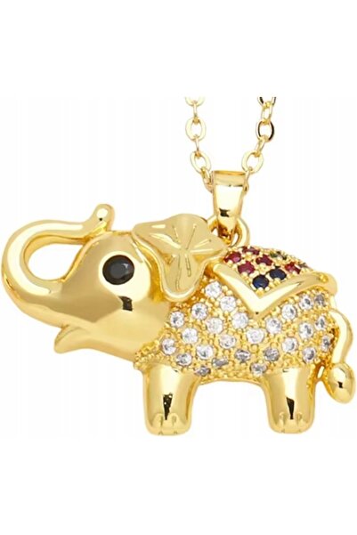 NO BRAND Colier cu pandantiv elefant, cu zirconiu, de culoare aurie, lungime ...