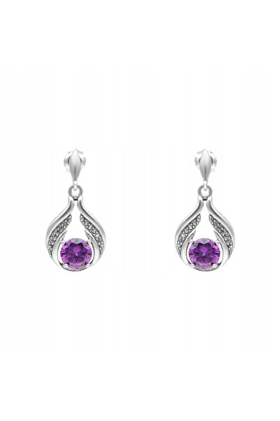 NO BRAND Cercei cu zirconiu cubic violet din argint