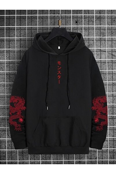 Vordevia Φούτερ με κουκούλα Dragon Printed Premium Oversize από βαμβάκι 3 κλω...