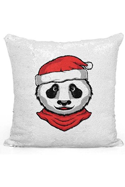 Generic Cute Panda Printed Sequin Decorative Throw Pillow White/Red/Silver 40...