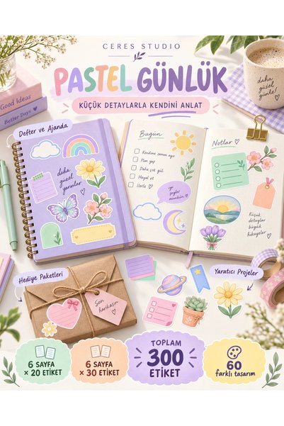 Ceres Studio Pastel Günlük Sevimli Ajanda Sticker Seti - Defter, Ajanda ve Hediye Süsleme Etiketleri