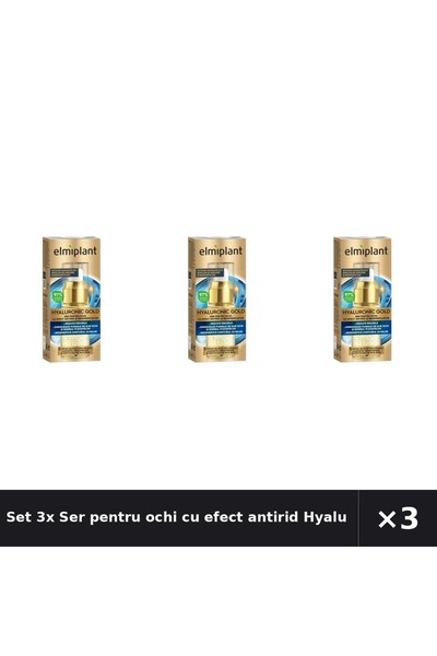ELMIPLANT Set 3x Ser pentru ochi cu efect antirid Hyaluronic Gold, 15 ml,
