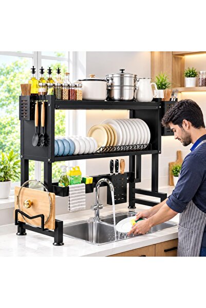 GENERAL Over Sink Dish Drying Rack 85cm with Storage Cabinet – Carbon Steel K...