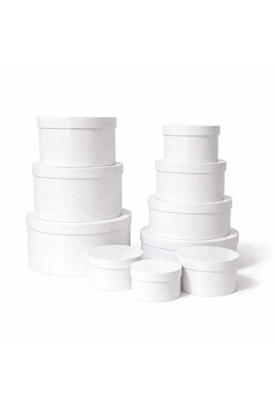 OEM Set of 10 Round Gift Boxes – Premium Matte Cardboard, White