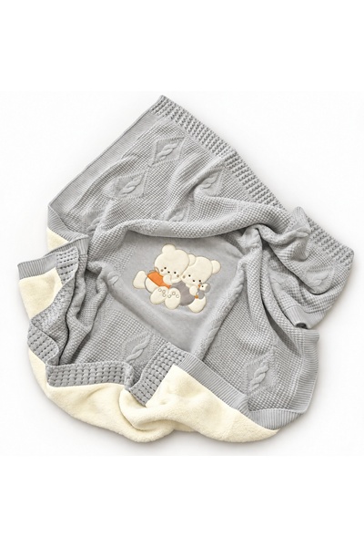 Pure Boutique Paturica bebe tricotata gri imblanita model ursuleti 85x95 cm