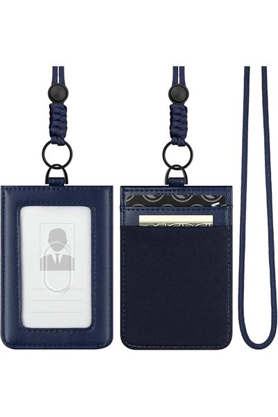 VULKIT ID Badge Holder with Lanyard for Women and Men Vertical Leather Badge ...
