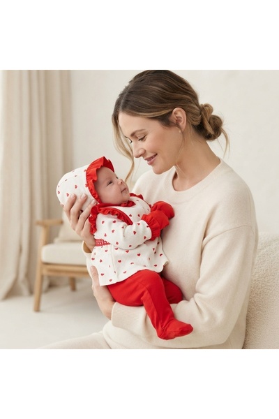 Pure Boutique Νεογέννητο κοριτσάκι Βαμβακερό σετ 5 τεμαχίων λευκό κόκκινο με ...