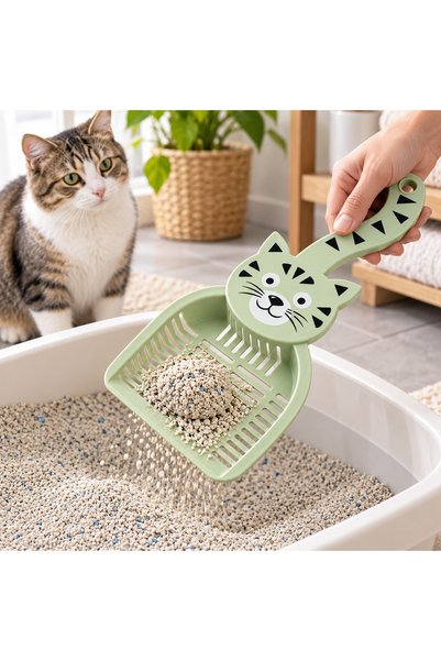 KATZ Cute Cat Shaped Plastic Cat Litter Scoop - 2pc Pack Combo (27.5x12.5 cm Model 0071)