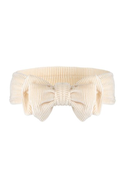 OEM Bentiță ecru pentru copii, catifelată ribbed, cu fundiță dublă – material...