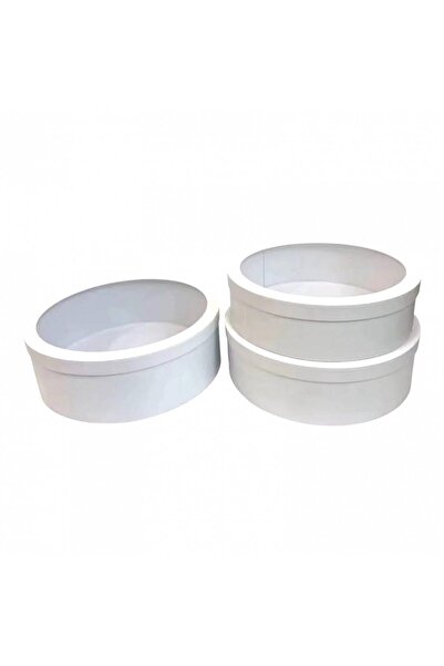OEM Set of 3 Round Cardboard Boxes with Transparent Window, 40x13.5 cm, White