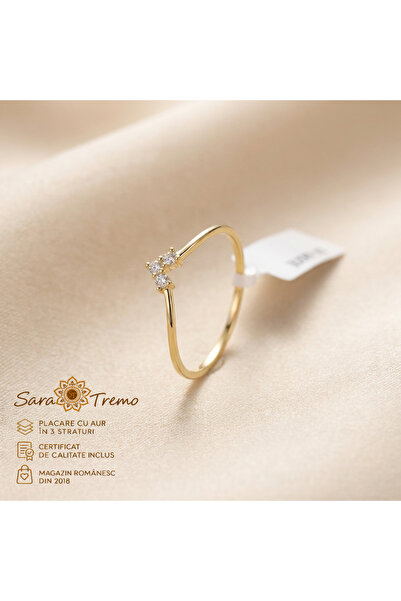 SaraTremo Inel minimalist cu punct luminos și zirconiu, din aur de 14K |