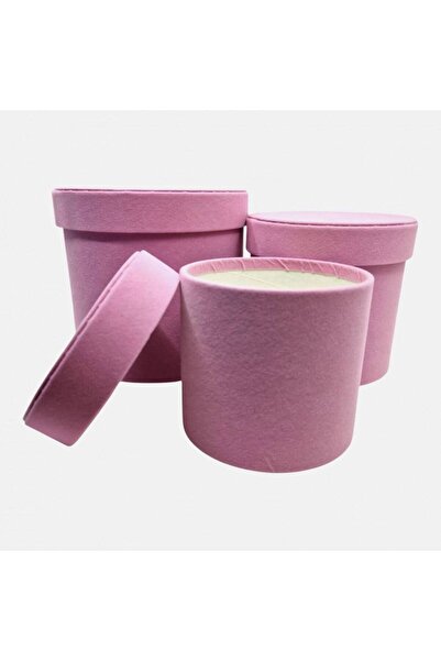 OEM Set of 3 round velvet boxes for flowers and gifts, pink