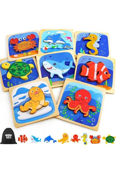 TOY Life ألغاز خشبية للأطفال من 2-4 سنوات، ألغاز حيوانات بحرية للأطفال من 1-3...