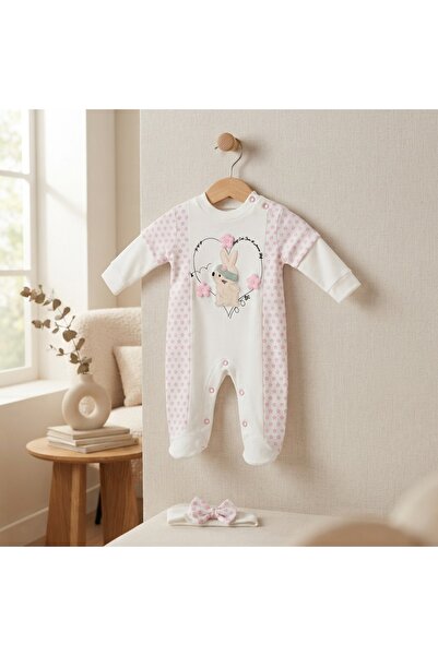 Pure Boutique Baby girl jumpsuit with integrated booties and headband, white ...