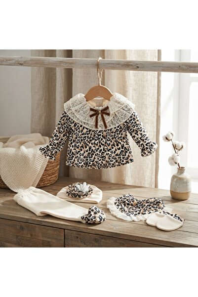Pure Boutique Σετ 5 τεμαχίων για νεογέννητο κοριτσάκι, από κρεμ βαμβάκι, με σ...