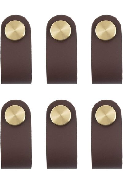 GENERAL 6 Pieces Leather Handle Pulls Handmade Leather Cabinet Drawer Handle ...