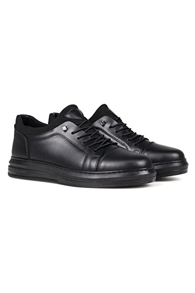 Erkek Hakiki Deri Günlük Casual Sneaker Ayakkabı Siyah