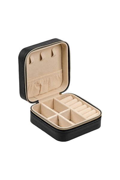 OEM Cutie organizator neagră pentru bijuterii 10x10x5 cm, cu fermoar și inter...