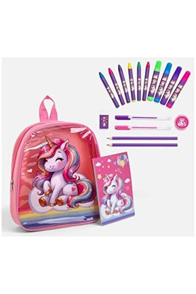 OEM Set Scolar Roz cu Ghiozdan Unicorn & Accesorii - 18 piese