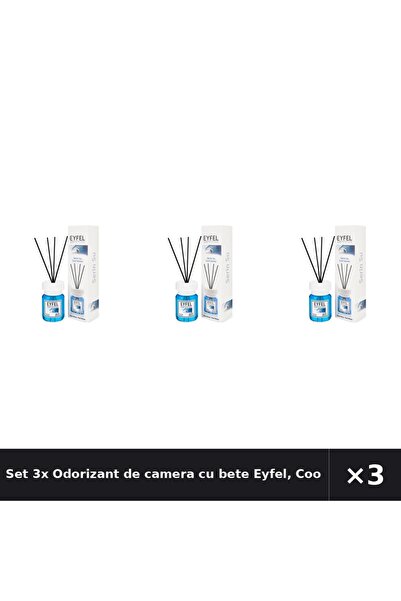 Eyfel Set 3x Odorizant de camera cu bete Eyfel, Cool Water, 120 ml