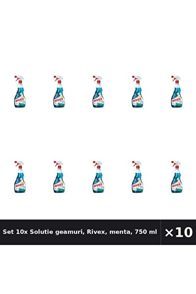 Rivex Set 10x Solutie geamuri, Rivex, menta, 750 ml