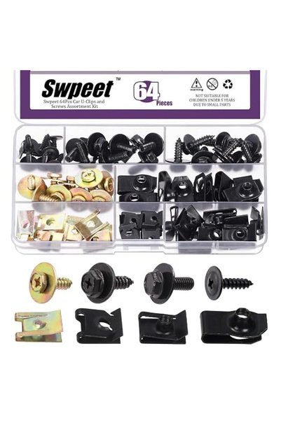 Swpeet 64Pcs Universal Metal Engine Under Cover Body Bolts, Bumper Fender & M...